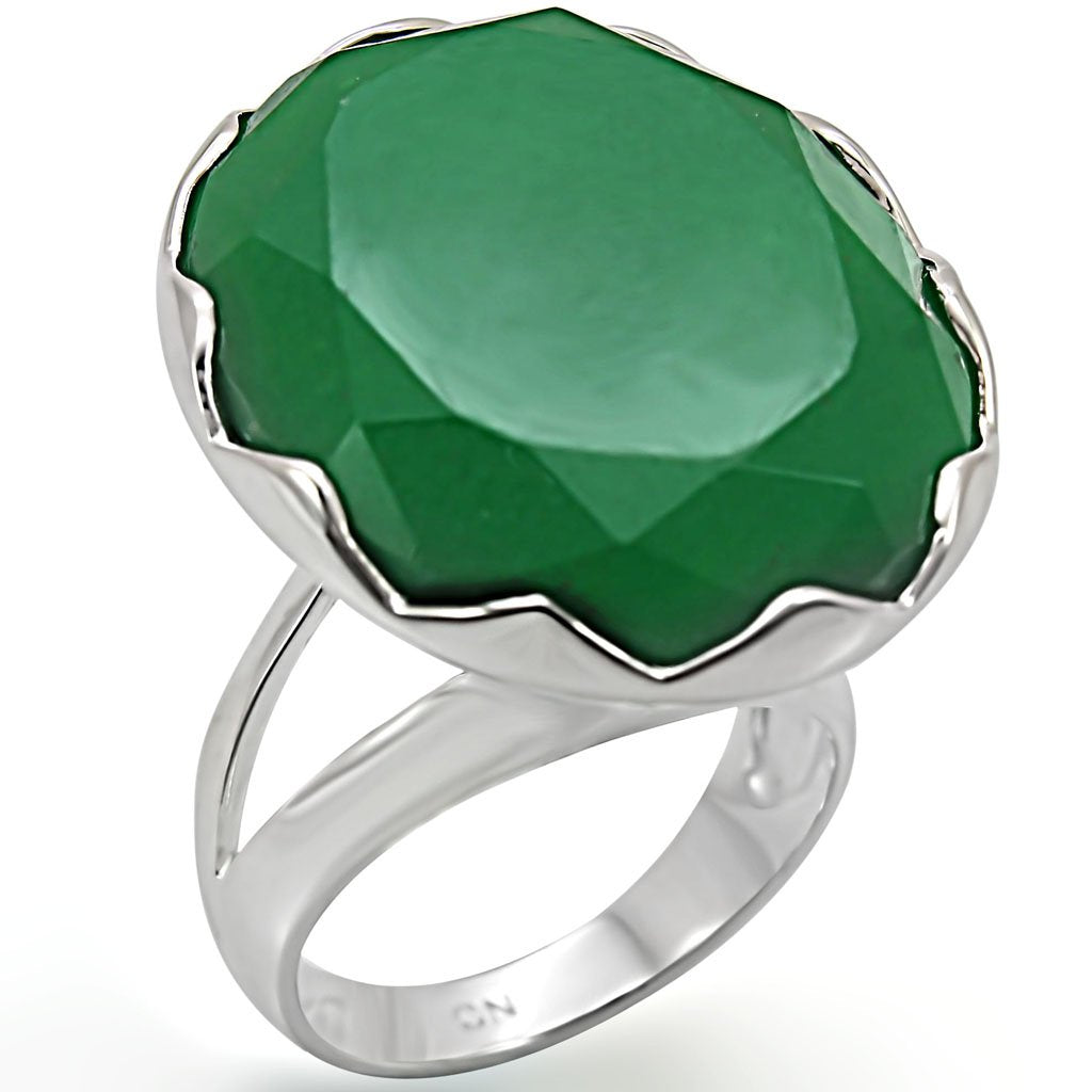 LOS387 - Silver 925 Sterling Silver Ring with Synthetic Jade in Emerald - Joyeria Lady