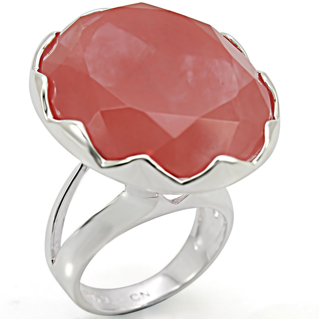 LOS388 - Silver 925 Sterling Silver Ring with Synthetic Synthetic Glass in Light Peach - Joyeria Lady