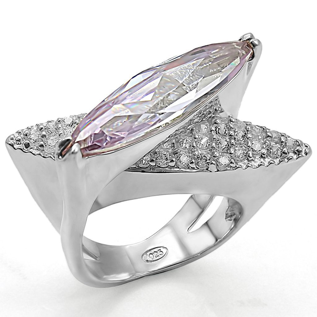 LOS390 - High-Polished 925 Sterling Silver Ring with AAA Grade CZ  in Light Amethyst - Joyeria Lady