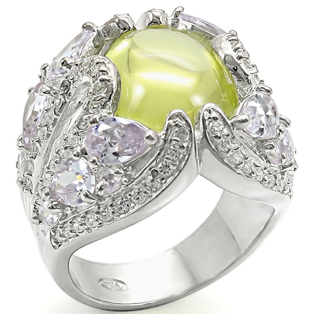 LOS391 - High-Polished 925 Sterling Silver Ring with AAA Grade CZ  in Apple Green color - Joyeria Lady