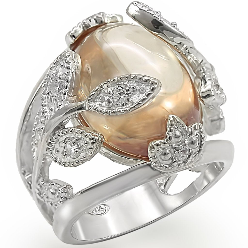 LOS392 - High-Polished 925 Sterling Silver Ring with AAA Grade CZ  in Champagne - Joyeria Lady