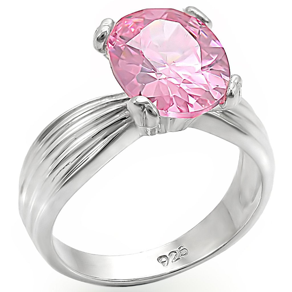 LOS393 - High-Polished 925 Sterling Silver Ring with AAA Grade CZ  in Rose - Joyeria Lady