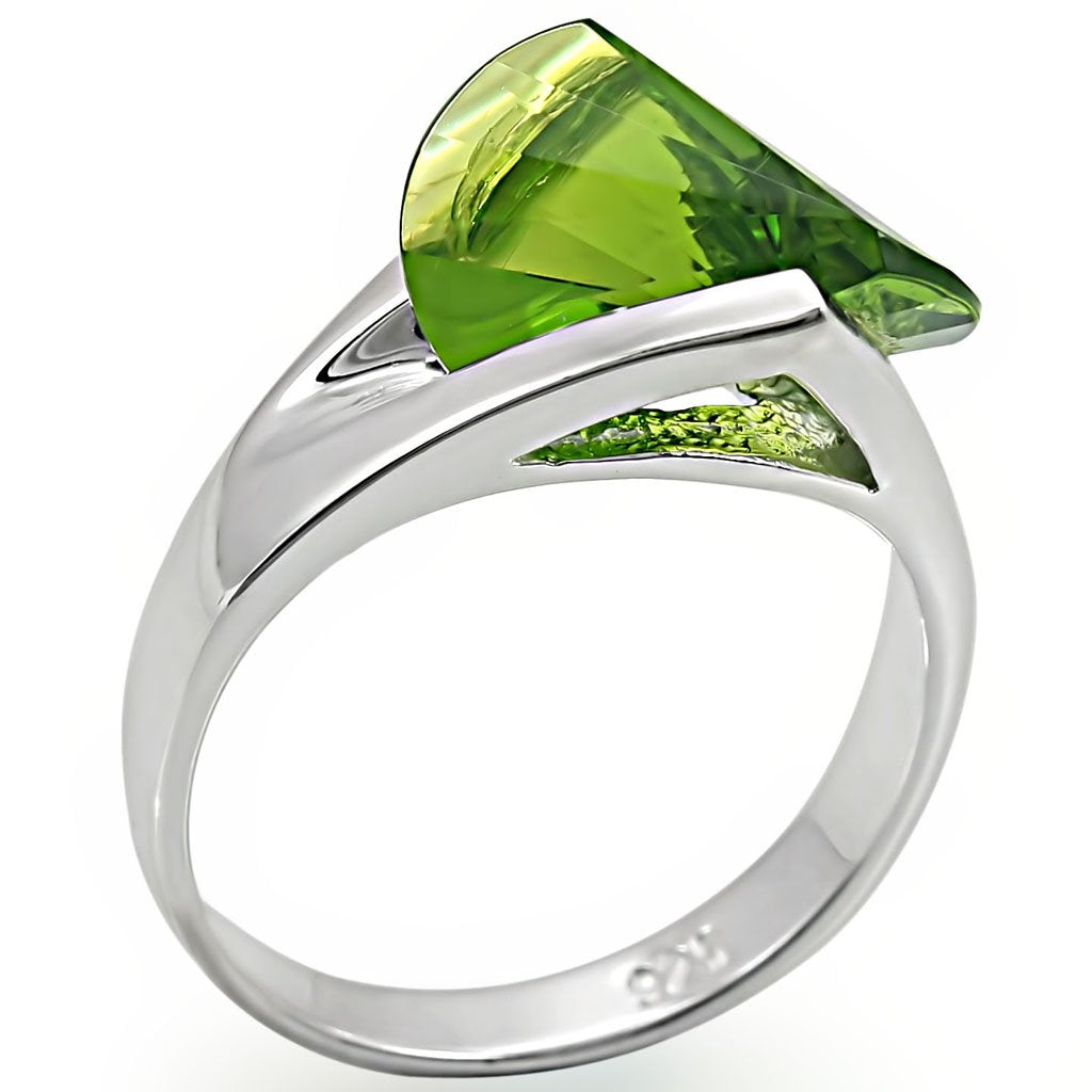 LOS395 - Rhodium 925 Sterling Silver Ring with Synthetic Spinel in Peridot - Joyeria Lady