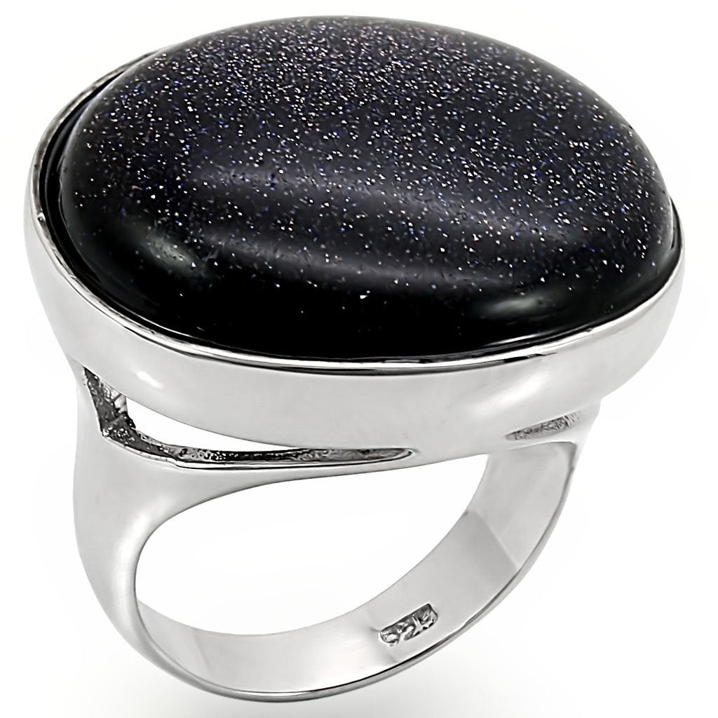 LOS401 - Rhodium 925 Sterling Silver Ring with Blue Sand  in Montana - Joyeria Lady