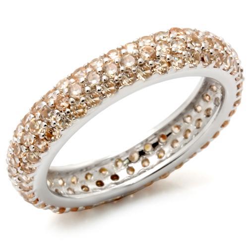 LOS403 - Rhodium 925 Sterling Silver Ring with AAA Grade CZ  in Champagne - Joyeria Lady