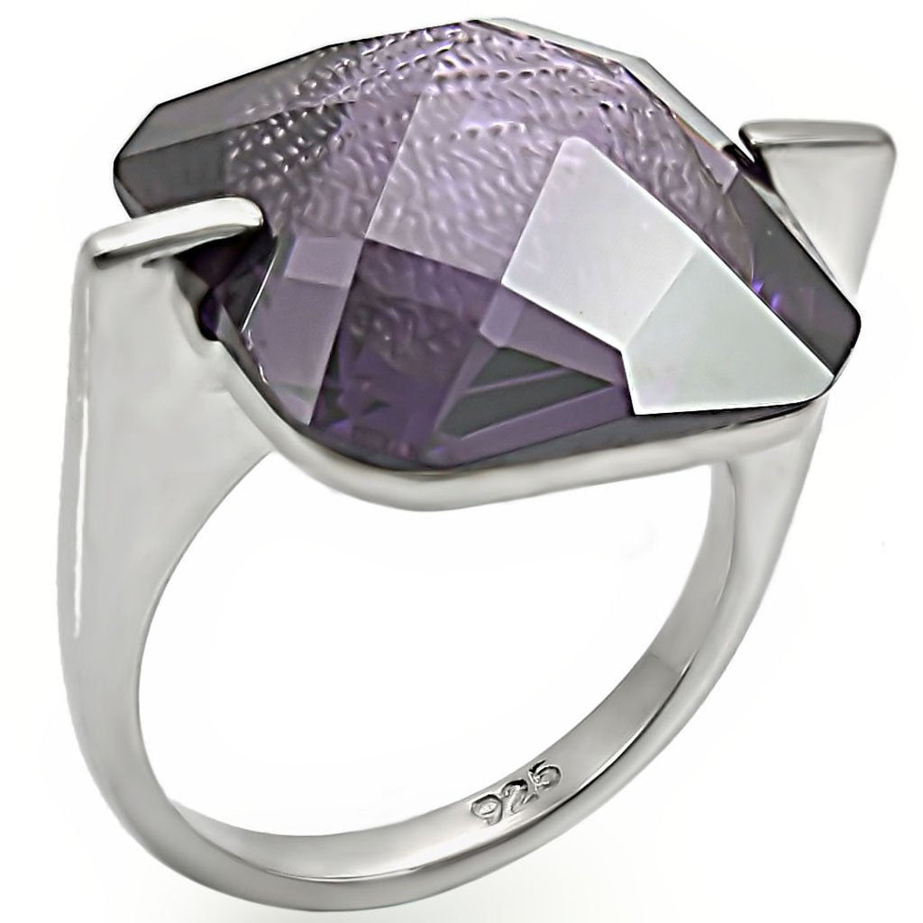 LOS409 - High-Polished 925 Sterling Silver Ring with AAA Grade CZ  in Amethyst - Joyeria Lady