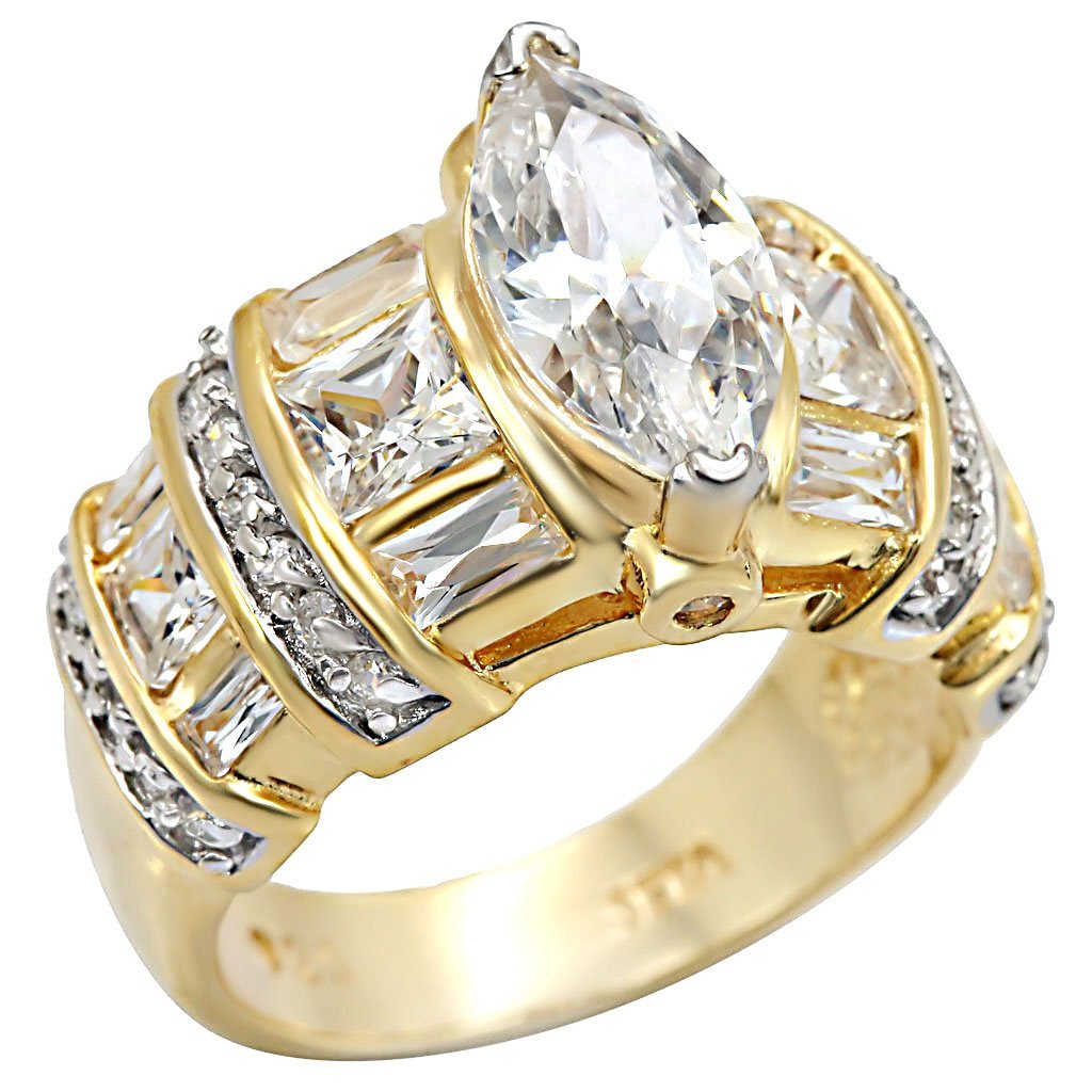 LOS414 - Gold+Rhodium 925 Sterling Silver Ring with AAA Grade CZ  in Clear - Joyeria Lady