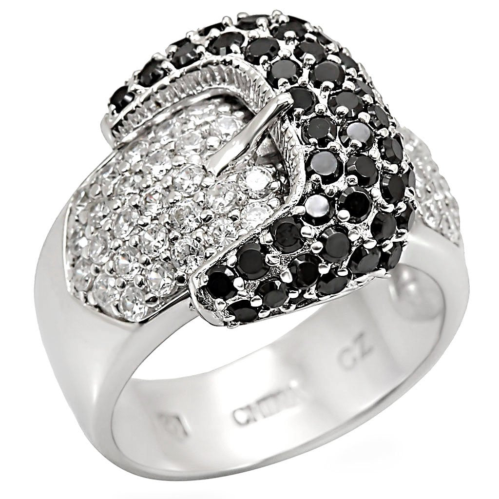 LOS415 - Rhodium 925 Sterling Silver Ring with AAA Grade CZ  in Black Diamond - Joyeria Lady