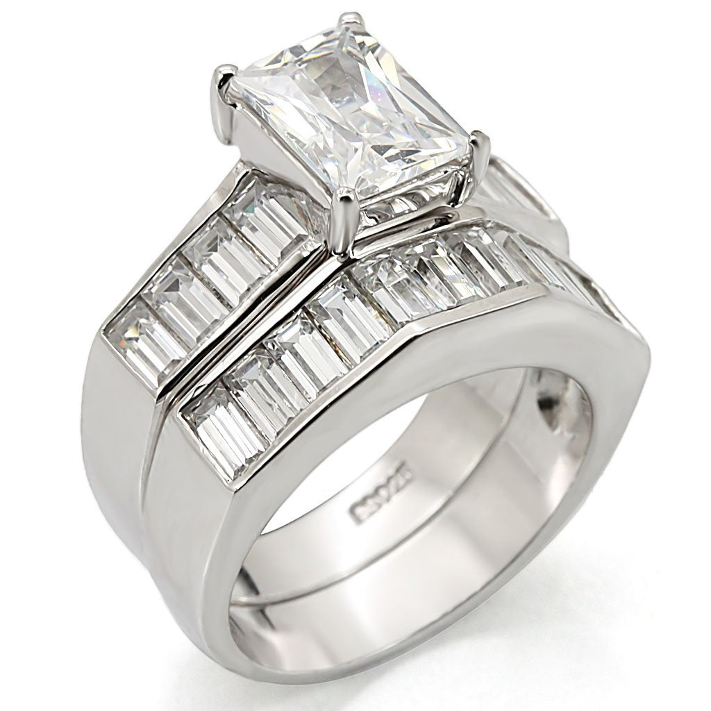LOS448 - Rhodium 925 Sterling Silver Ring with AAA Grade CZ  in Clear - Joyeria Lady