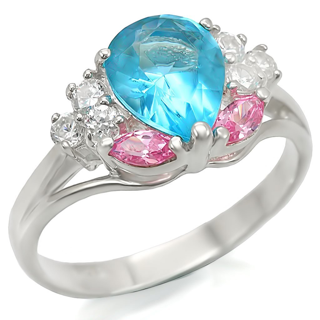 LOS450 - Silver 925 Sterling Silver Ring with Synthetic Synthetic Glass in Sea Blue - Joyeria Lady