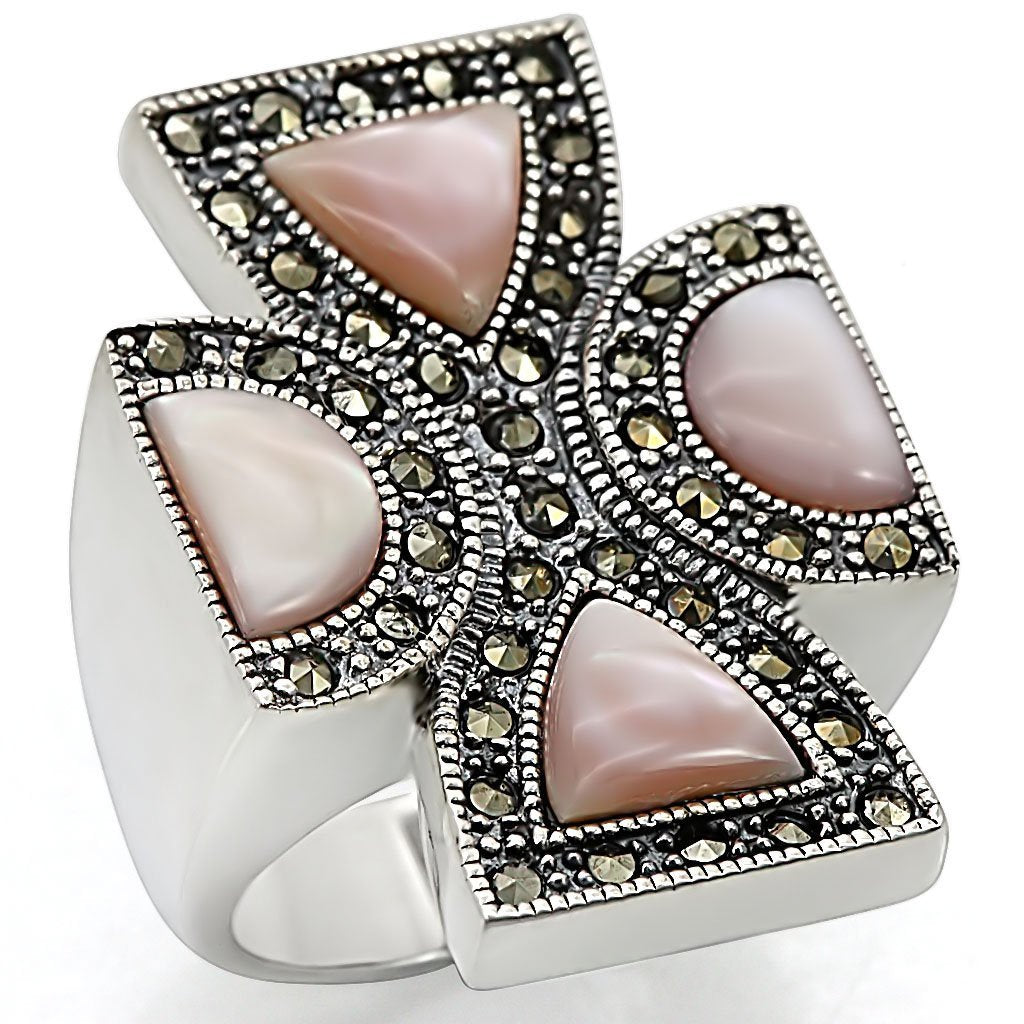 LOS458 - Antique Tone 925 Sterling Silver Ring with Precious Stone Conch in Rose - Joyeria Lady
