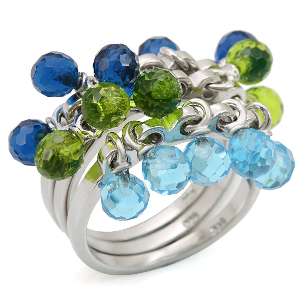 LOS462 - Rhodium 925 Sterling Silver Ring with Synthetic Synthetic Glass in Multi Color - Joyeria Lady