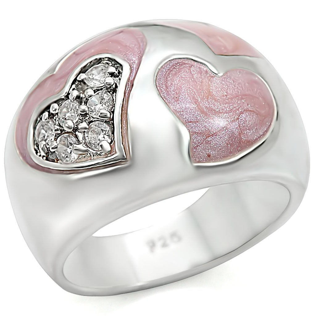 LOS467 - Rhodium 925 Sterling Silver Ring with AAA Grade CZ  in Clear - Joyeria Lady