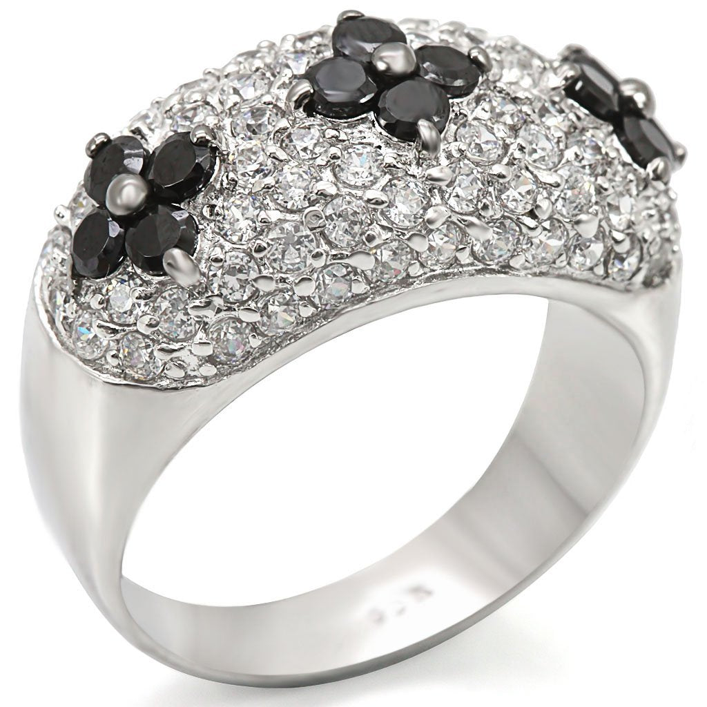 LOS468 - Rhodium + Ruthenium 925 Sterling Silver Ring with AAA Grade CZ  in Black Diamond - Joyeria Lady