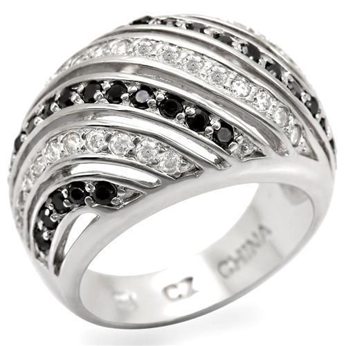 LOS479 - Rhodium 925 Sterling Silver Ring with AAA Grade CZ  in Black Diamond - Joyeria Lady
