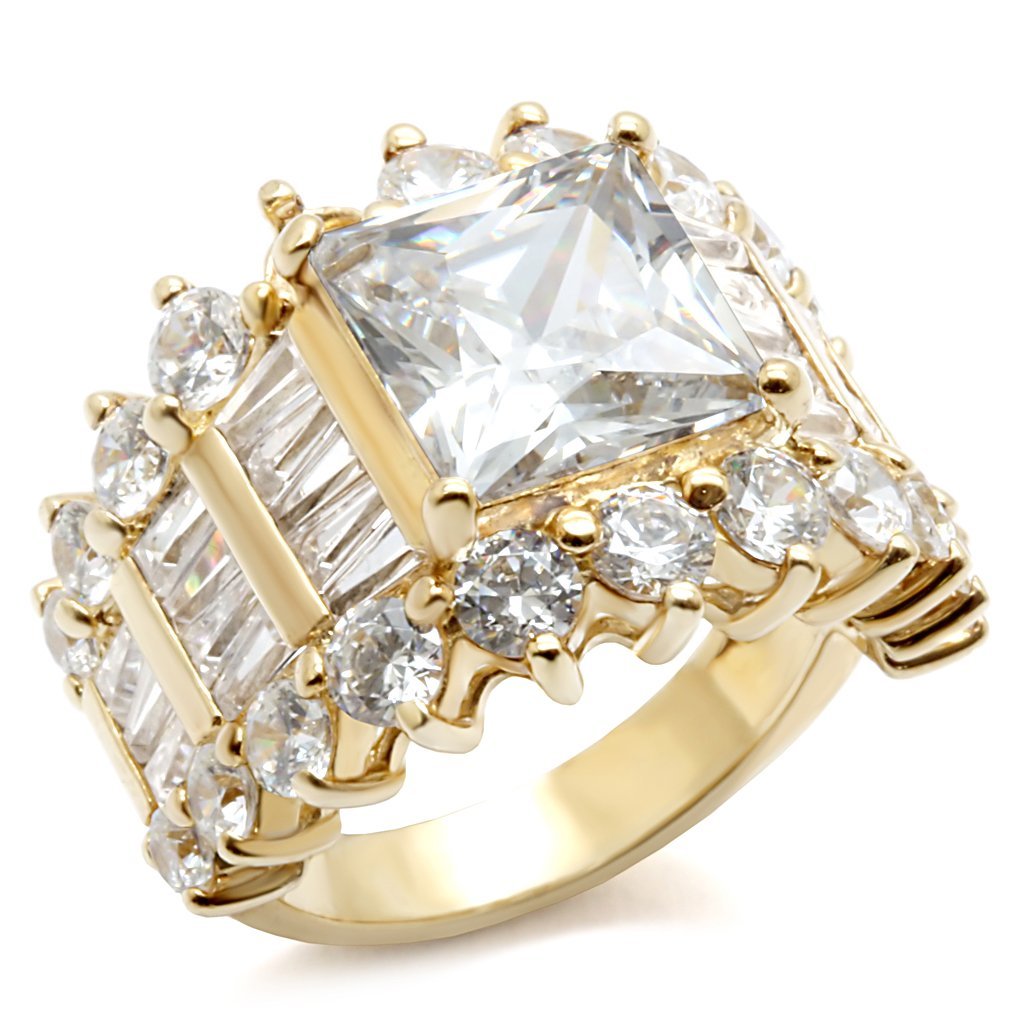 LOS481 - Gold 925 Sterling Silver Ring with AAA Grade CZ  in Clear - Joyeria Lady