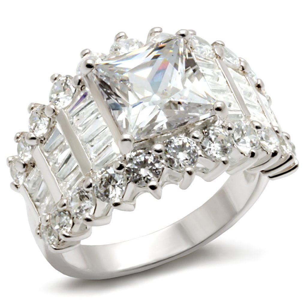 LOS482 - Rhodium 925 Sterling Silver Ring with AAA Grade CZ  in Clear - Joyeria Lady