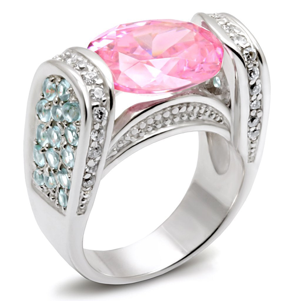 LOS488 - Silver 925 Sterling Silver Ring with AAA Grade CZ  in Rose - Joyeria Lady