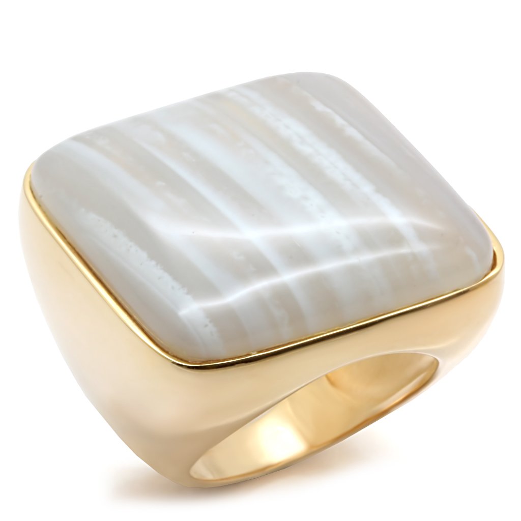 LOS492 - Gold 925 Sterling Silver Ring with Semi-Precious Agate in Multi Color - Joyeria Lady