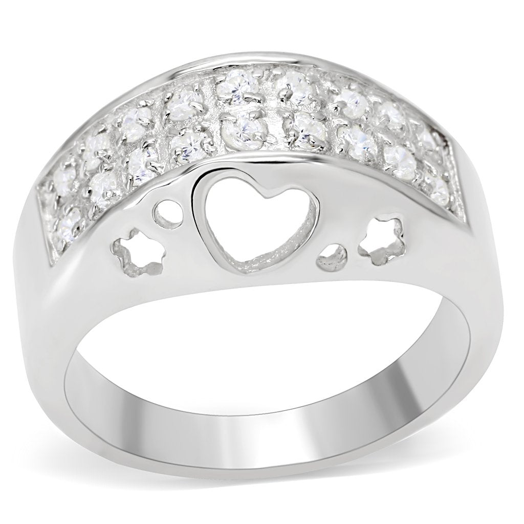 LOS506 - Silver 925 Sterling Silver Ring with AAA Grade CZ  in Clear - Joyeria Lady