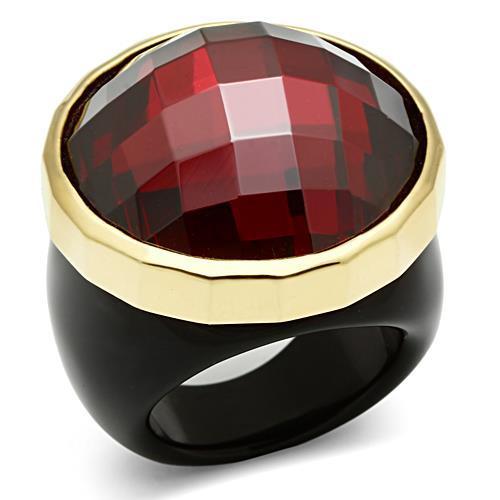 LOS525 - Gold 925 Sterling Silver Ring with AAA Grade CZ  in Garnet - Joyeria Lady