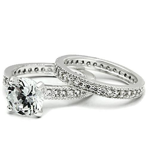 LOS527 - Rhodium 925 Sterling Silver Ring with AAA Grade CZ  in Clear - Joyeria Lady