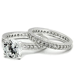 LOS527 - Rhodium 925 Sterling Silver Ring with AAA Grade CZ  in Clear