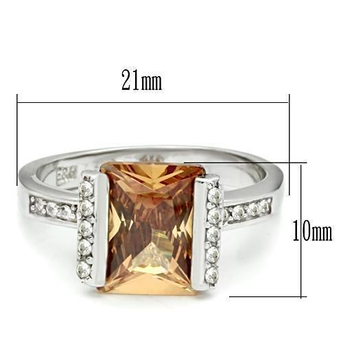 LOS528 - Rhodium 925 Sterling Silver Ring with AAA Grade CZ  in Champagne - Joyeria Lady