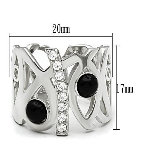 LOS532 - Silver 925 Sterling Silver Ring with Semi-Precious Onyx in Jet - Joyeria Lady