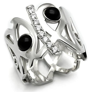 LOS532 - Silver 925 Sterling Silver Ring with Semi-Precious Onyx in Jet - Joyeria Lady