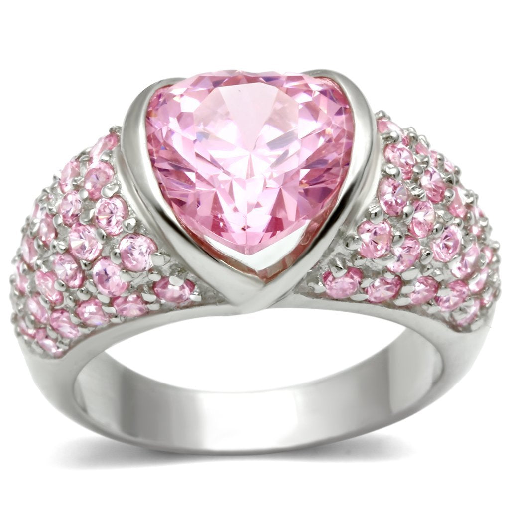 LOS533 - Silver 925 Sterling Silver Ring with AAA Grade CZ  in Rose - Joyeria Lady