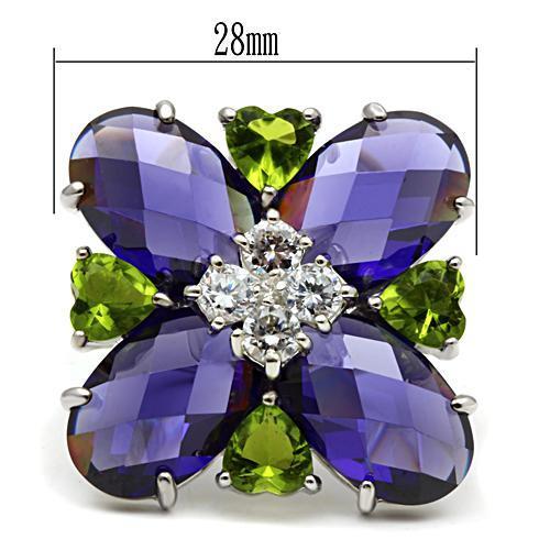 LOS534 - Silver 925 Sterling Silver Ring with AAA Grade CZ  in Multi Color - Joyeria Lady