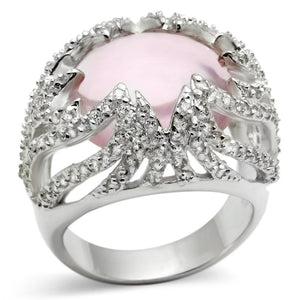 LOS536 - Silver 925 Sterling Silver Ring with Synthetic Synthetic Glass in Light Rose - Joyeria Lady