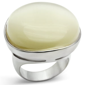 LOS537 - Silver 925 Sterling Silver Ring with Synthetic Cat Eye in White - Joyeria Lady