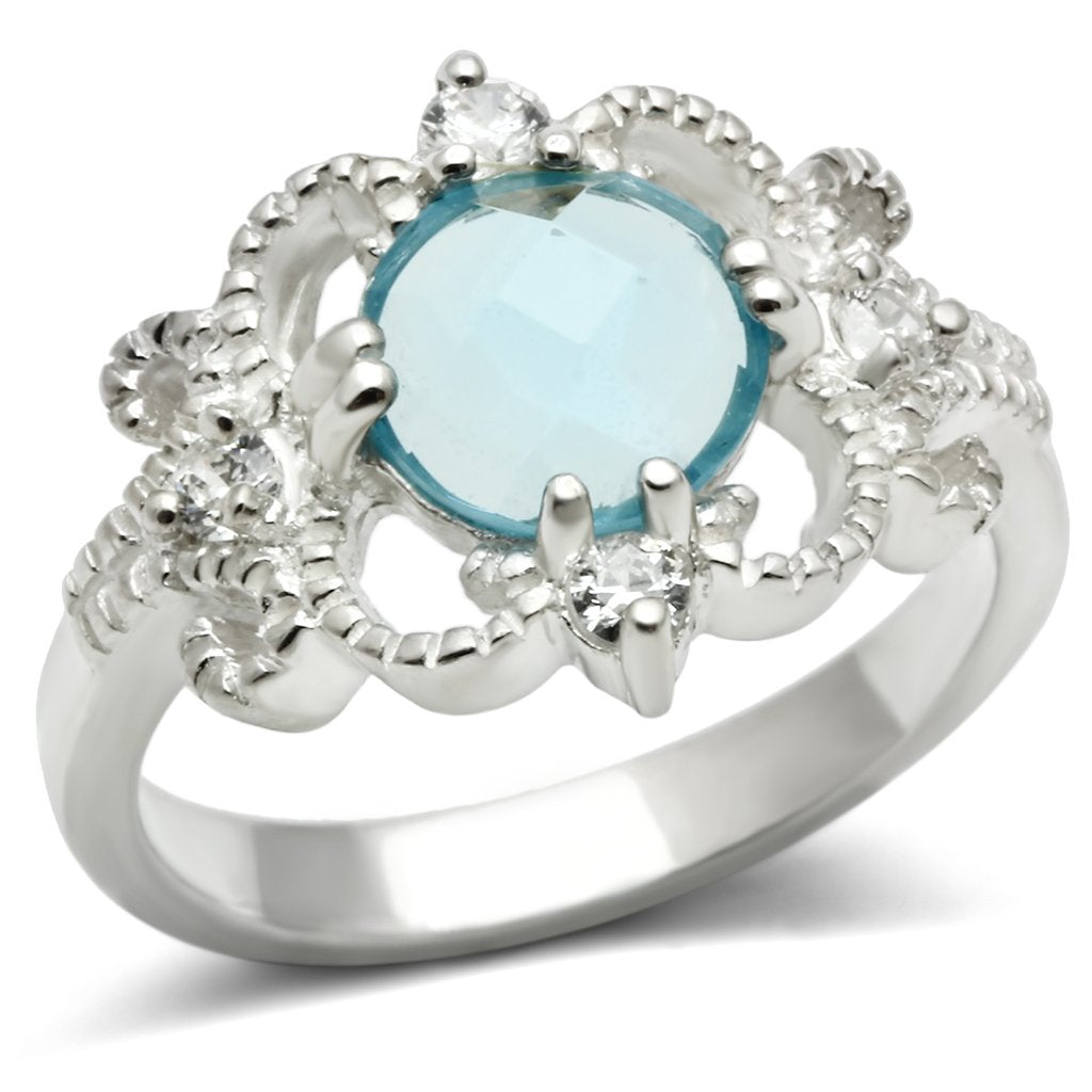 LOS539 Silver 925 Sterling Silver Ring with Synthetic in Sea Blue