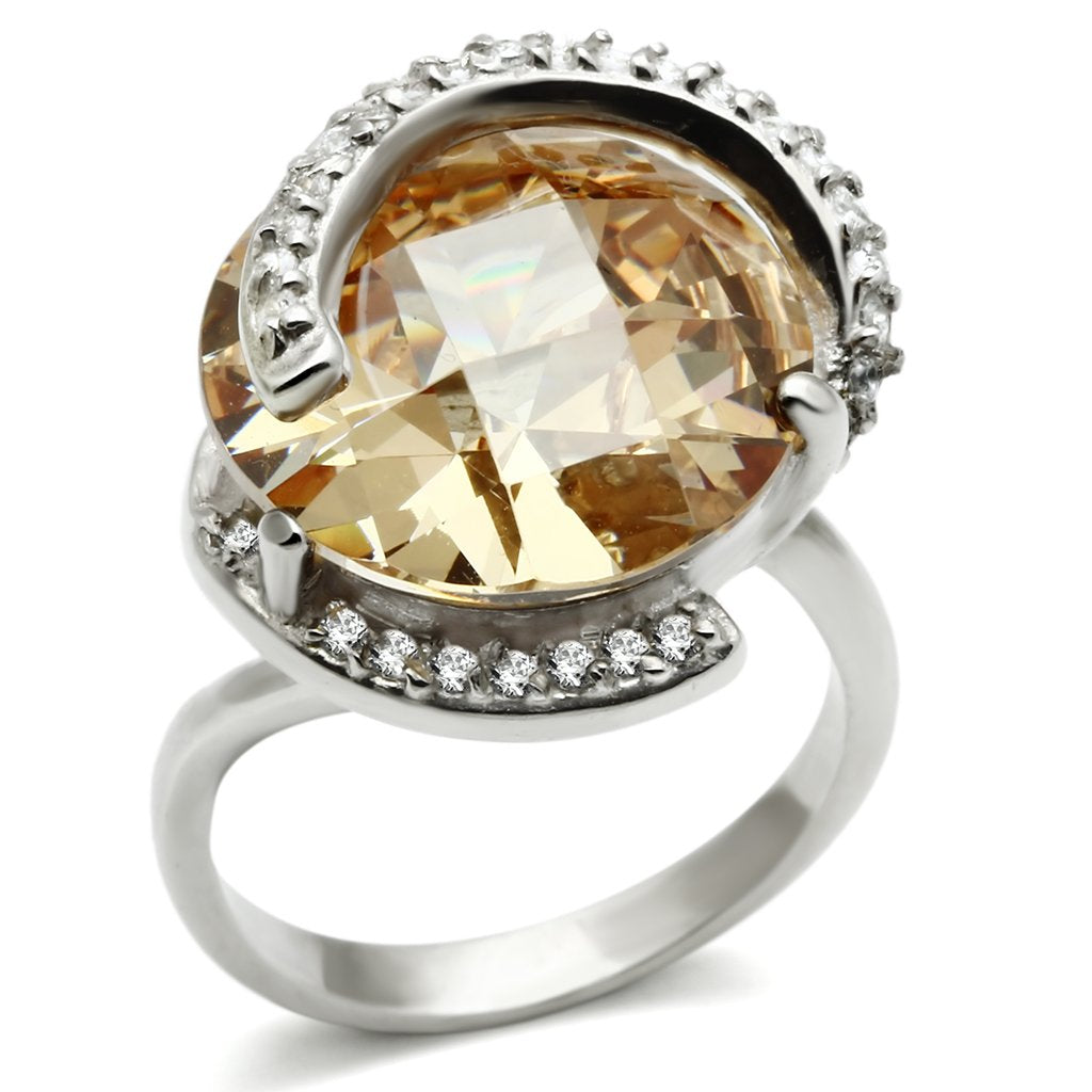 LOS540 - Silver 925 Sterling Silver Ring with AAA Grade CZ  in Champagne - Joyeria Lady
