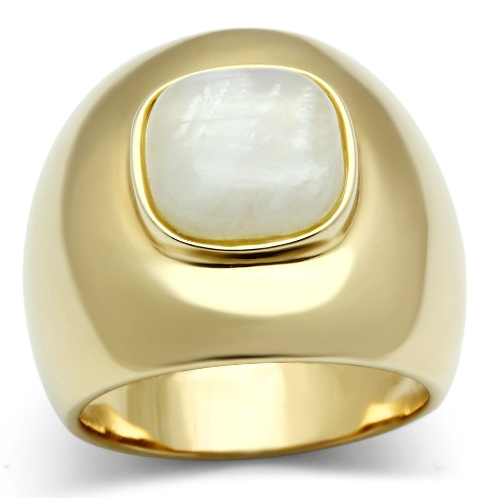 LOS544 - Gold 925 Sterling Silver Ring with Semi-Precious Moon Stone in White - Joyeria Lady