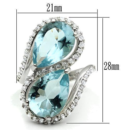 LOS548 - Silver 925 Sterling Silver Ring with Synthetic Synthetic Glass in Sea Blue - Joyeria Lady