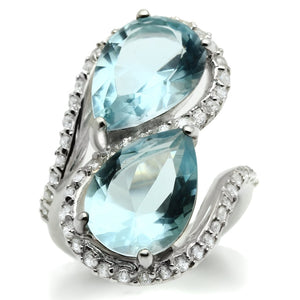 LOS548 - Silver 925 Sterling Silver Ring with Synthetic Synthetic Glass in Sea Blue - Joyeria Lady