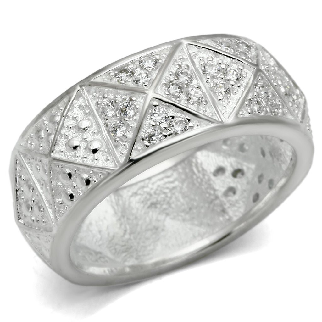 LOS559 - Silver 925 Sterling Silver Ring with AAA Grade CZ  in Clear - Joyeria Lady