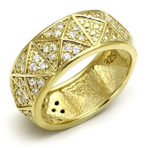 LOS560 - Gold 925 Sterling Silver Ring with AAA Grade CZ  in Clear - Joyeria Lady