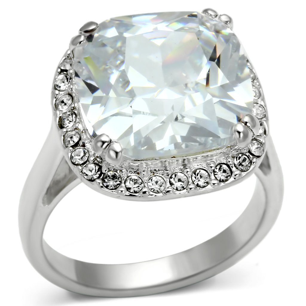 LOS561 - Silver 925 Sterling Silver Ring with AAA Grade CZ  in Clear - Joyeria Lady