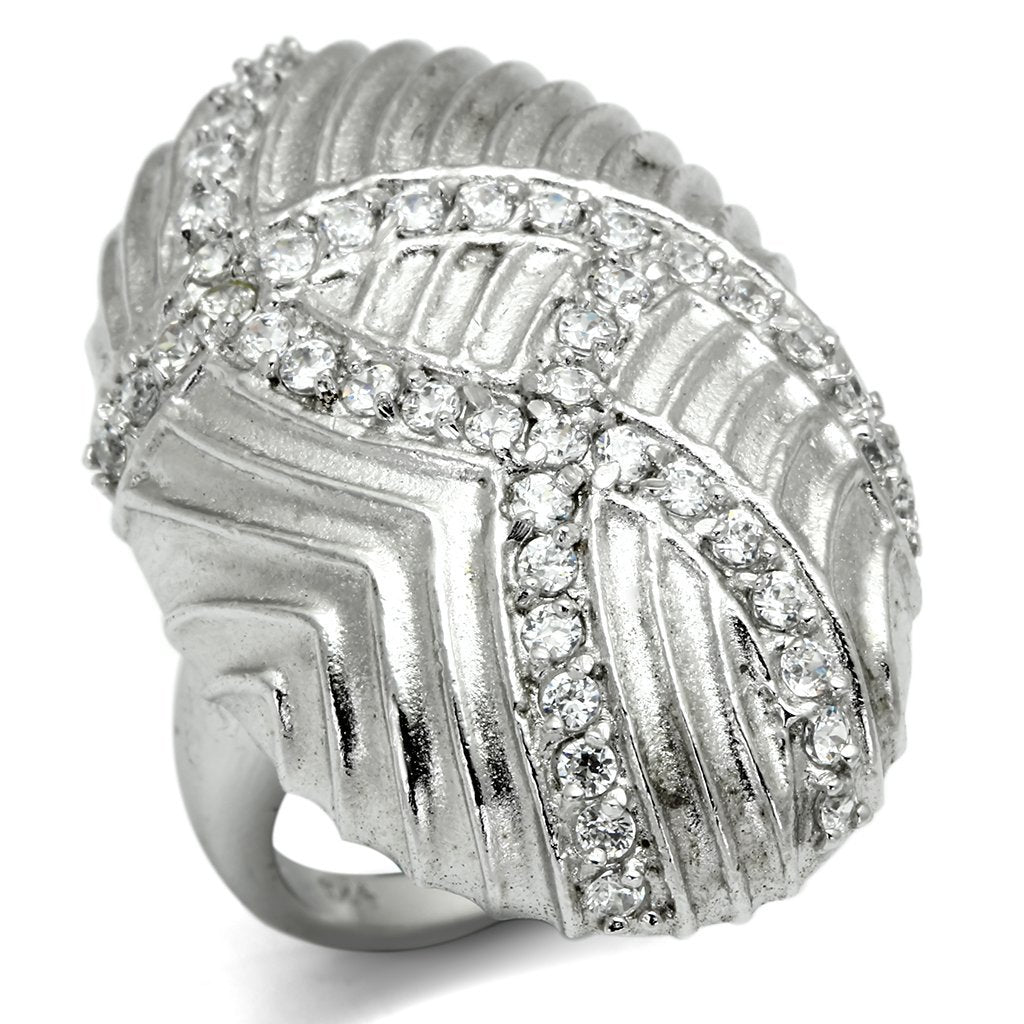 LOS569 - Rhodium 925 Sterling Silver Ring with AAA Grade CZ  in Clear - Joyeria Lady