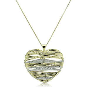 LOS599 Gold+Rhodium 925 Sterling Silver Necklace with AAA Grade CZ in Clear - Joyeria Lady