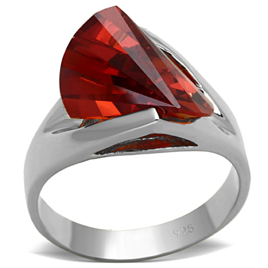 LOS640 - Silver 925 Sterling Silver Ring with AAA Grade CZ  in Garnet - Joyeria Lady