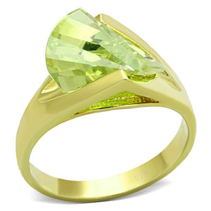 LOS647 - Gold 925 Sterling Silver Ring with AAA Grade CZ  in Apple Green color - Joyeria Lady