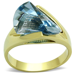 LOS653 - Gold 925 Sterling Silver Ring with Synthetic Spinel in Sea Blue - Joyeria Lady