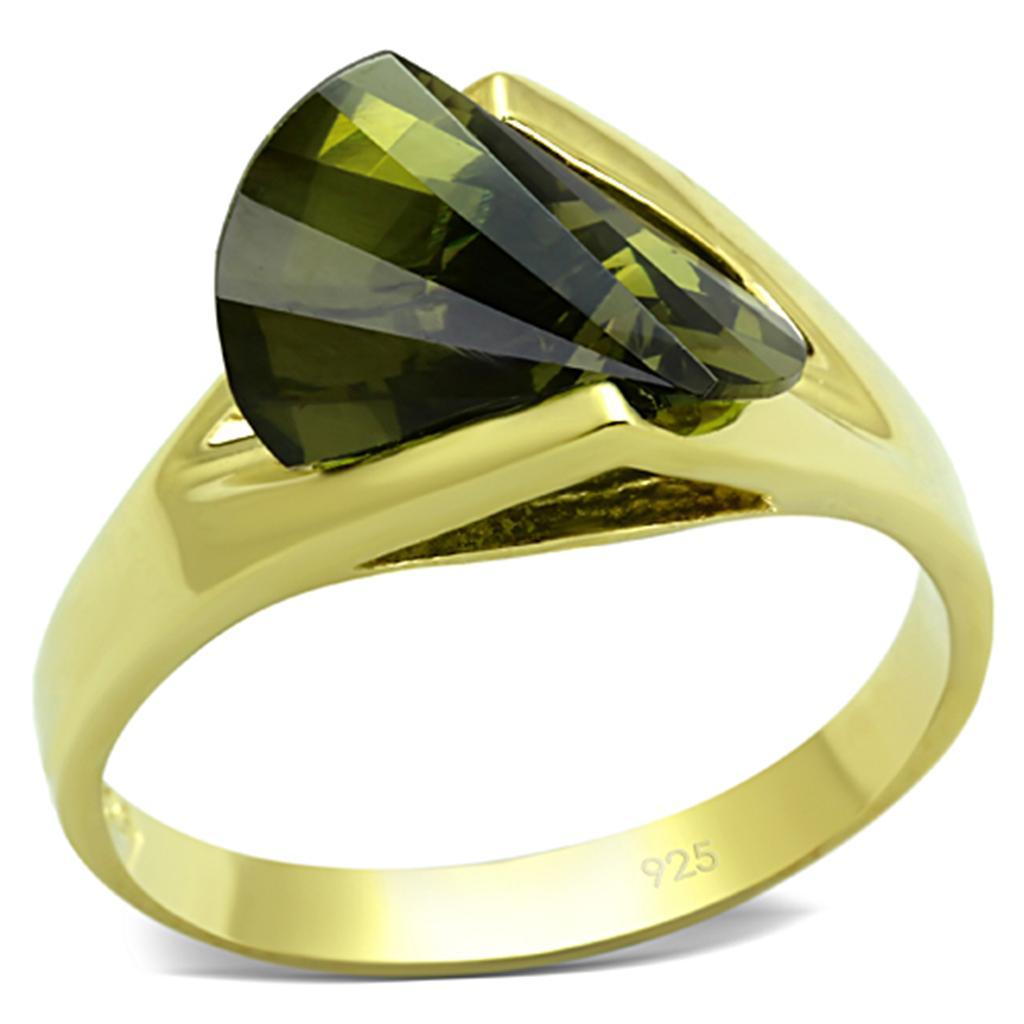 LOS655 - Gold 925 Sterling Silver Ring with AAA Grade CZ  in Olivine color - Joyeria Lady
