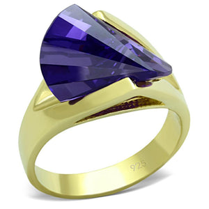 LOS656 - Gold 925 Sterling Silver Ring with AAA Grade CZ  in Tanzanite - Joyeria Lady