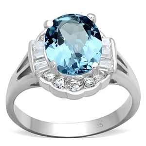 LOS658 - Silver 925 Sterling Silver Ring with Synthetic Spinel in Sea Blue - Joyeria Lady